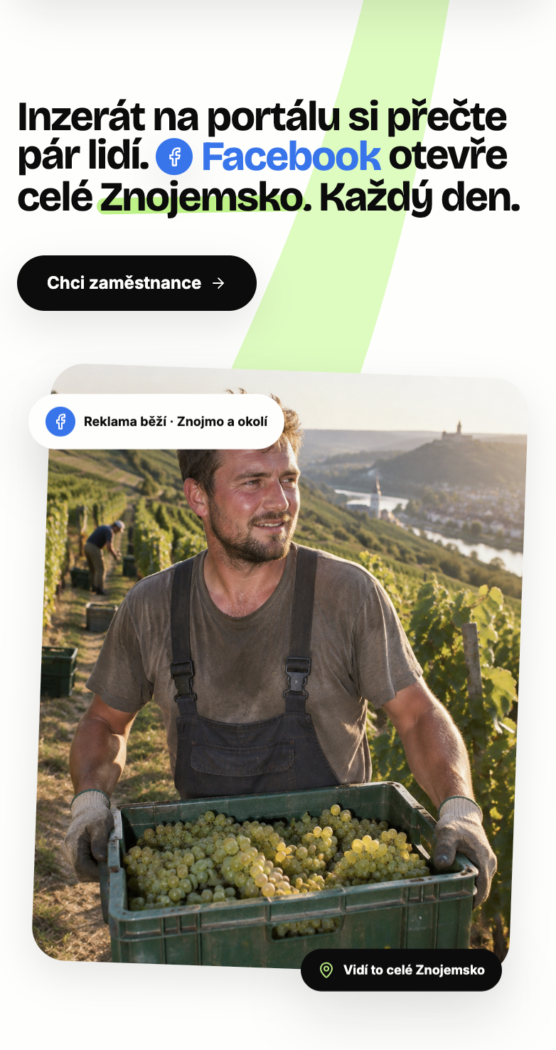 Náborová reklama JT Jobs na Facebooku — Znojmo a okolí